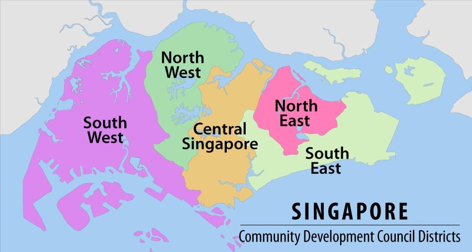 karte Singapūra reģionā