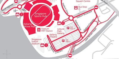 Karte Singapūra sporta centrmezglu